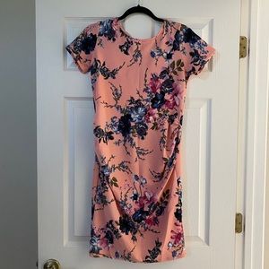 Pink & Floral Fitted Maternity Dress